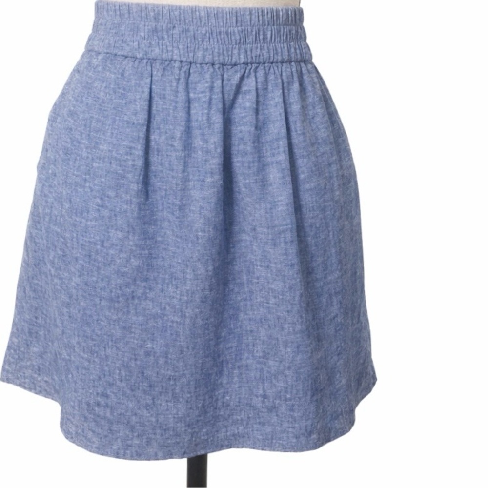 LOFT Linen Light Blue Chambray Elastic Waist Mini Skirt Pockets Large Casual